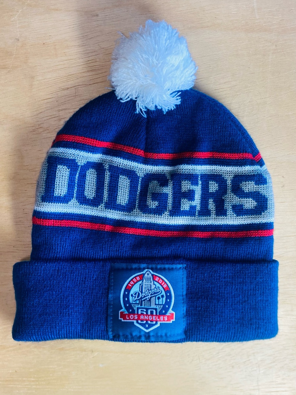 Los Angeles Dodgers 60th Anniversary Beanie Hat Blue Pom Knit Cap